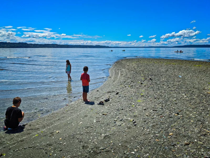 Taylor Family and Kayaks at Saltwater State Park Des Moines Washington 1