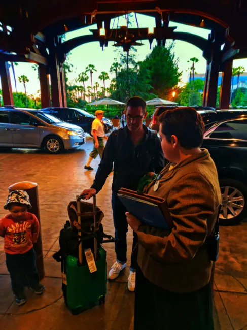 Taylor Family arriving outside of Disneys Grand Californian Hotel Disneyland 1