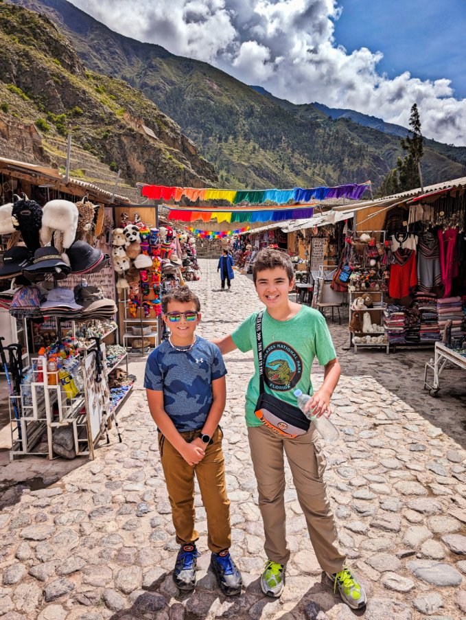Taylor Family at Artisan Marketplace in Ollantaytambo Sacred Valley Andes Peru 3