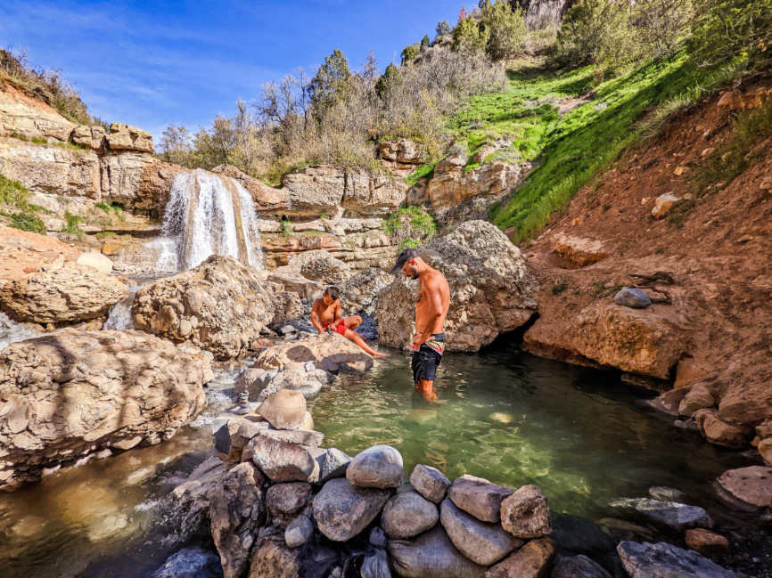 Taylor Family at Fifth Water Hot Springs Waterfall Uinta National Forest Spanish Fork Utah 2