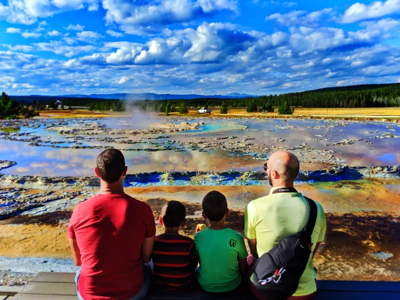 Taylor Family at Great Fountain Geyser Firehole Lake Drive Yellowstone National Park Wyoming 1