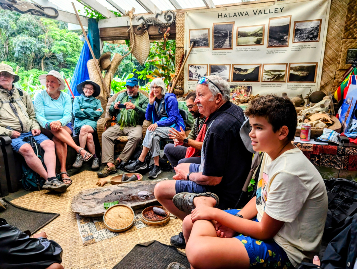 Taylor Family at Hale Presentation at Halawa Valley Molokai with UnCruise Safari Explorer Hawaii 1