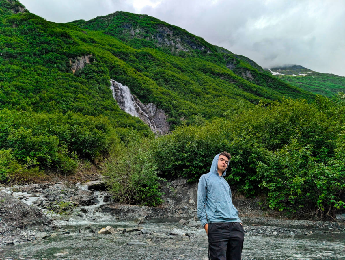 Taylor Family at Horse Tail Falls on Mineral Creek Trail Valdez Alaska