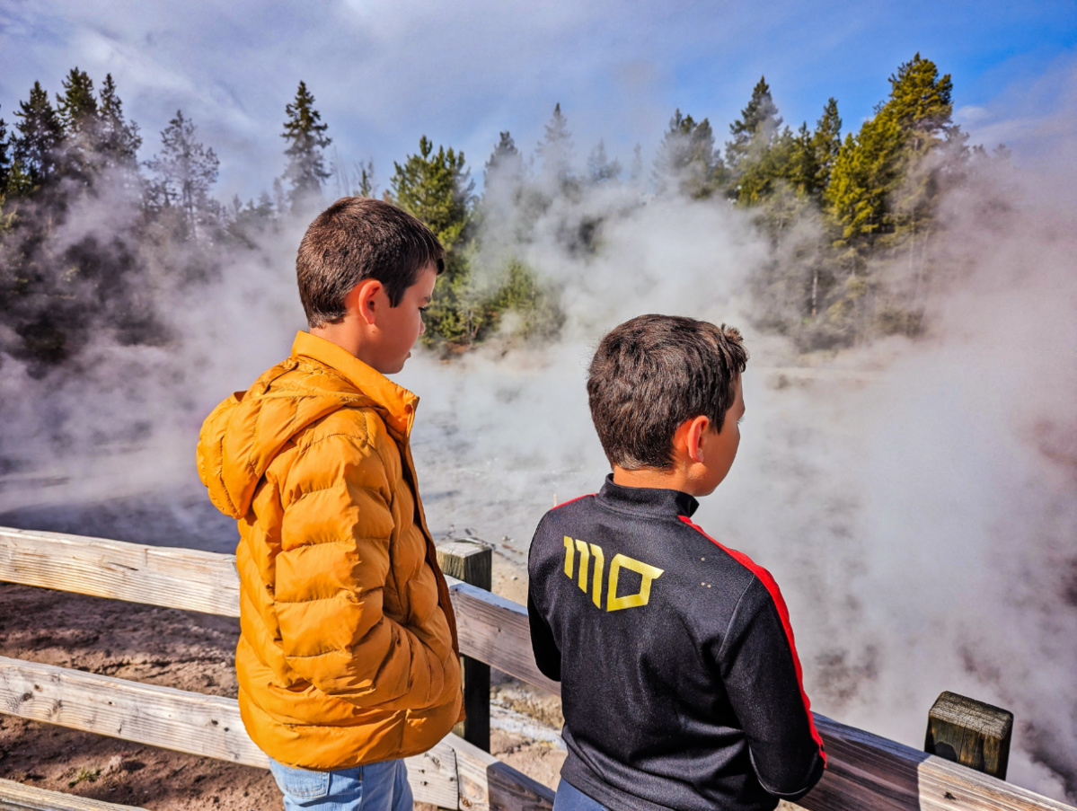 Taylor Family at Hot Springs at Mud Volcanoes Yellowstone National Park Wyoming 5