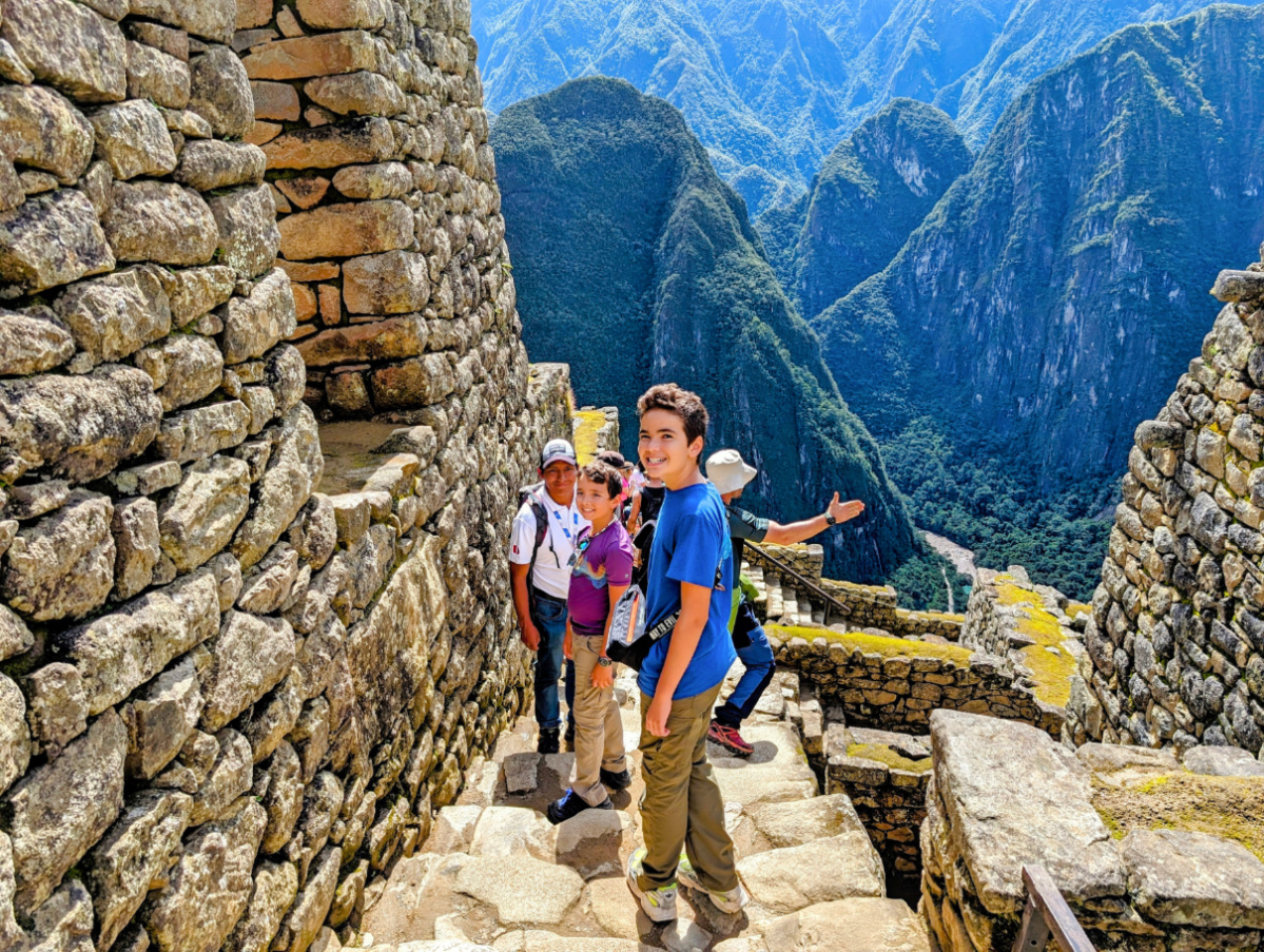 Taylor Family at Inca Ruins at Machu Picchu Andes Peru 6