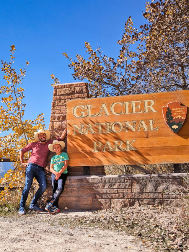 Taylor Family at Many Glacier National Park Entrance Sign Montana 1