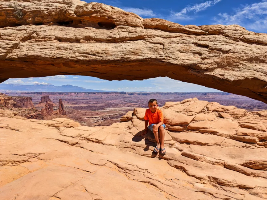 Taylor Family at Mesa Arch at Island in the Sky District Canyonlands National Park Utah 3