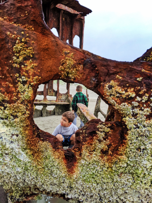Taylor Family at Peter Iredale wreck at beach at Fort Stevens State Park Astoria Oregon 1