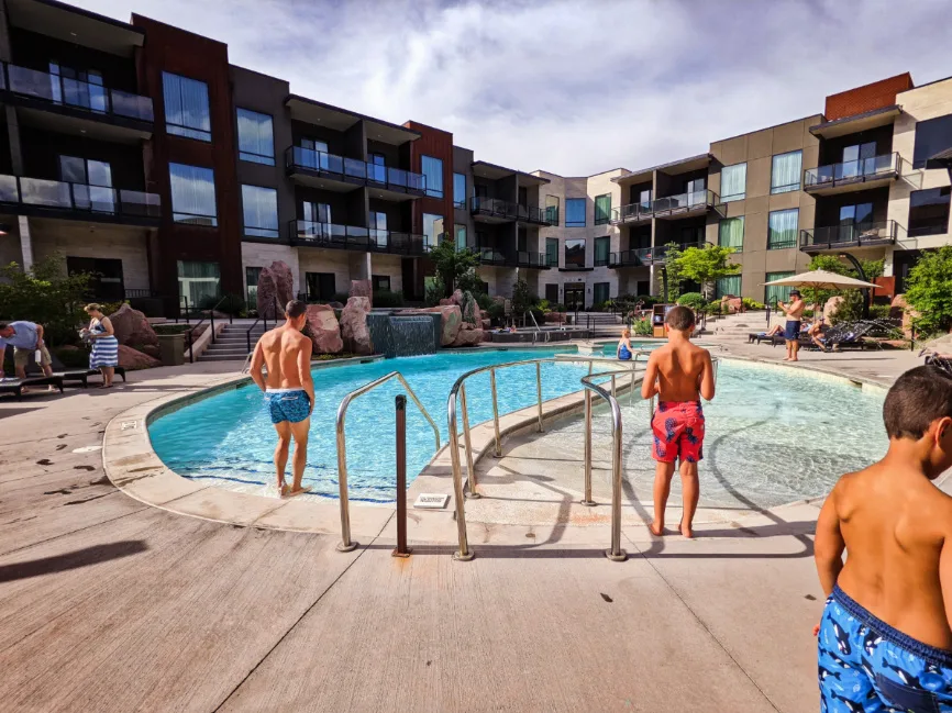 Taylor Family at Pool at Hoodoo Moab Curio Collection Hotel Moab Utah 1