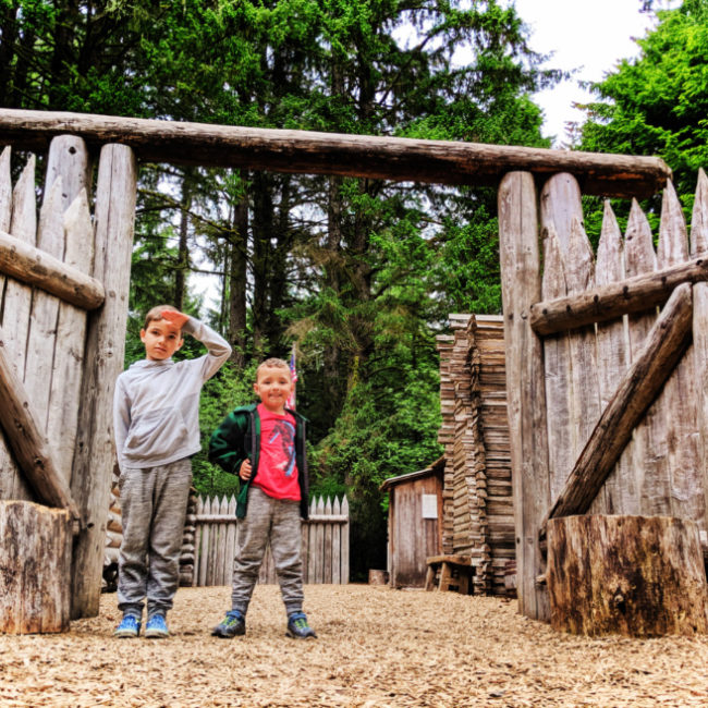 Taylor Family at Reconstructed Fort Clatsop at Lewis and Clark National Park Astoria Oregon 7
