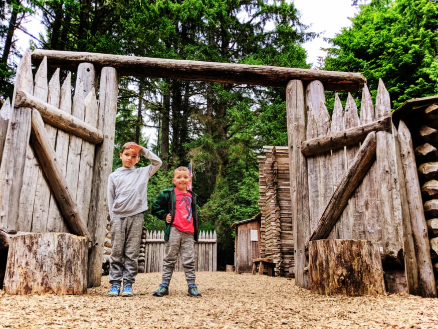 Taylor Family at Reconstructed Fort Clatsop at Lewis and Clark National Park Astoria Oregon 7