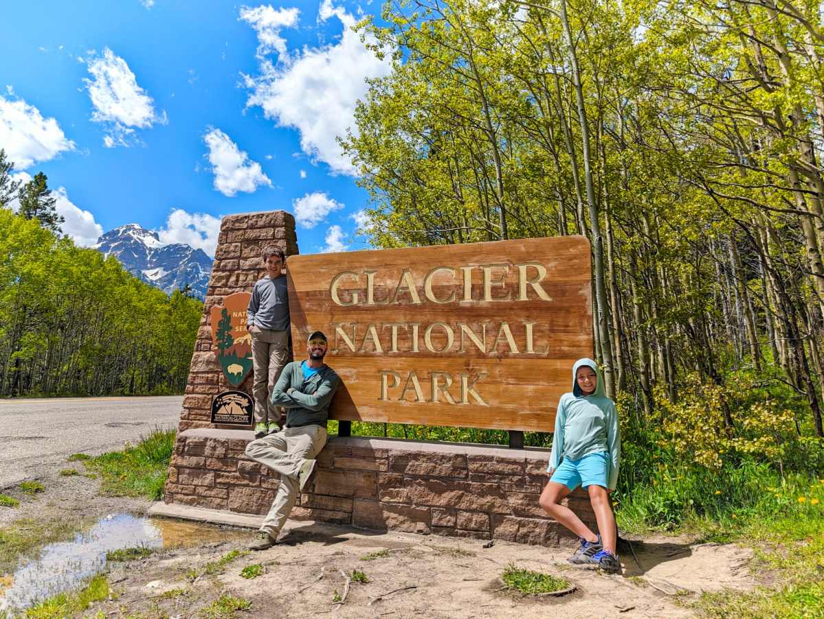 Taylor Family at Two Medicine Entrance Sign Glacier National Park Montana 4