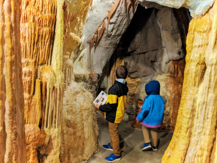 Taylor Family at Visitor Center geology exhibit in Lewis and Clark Caverns State Park Montana 1