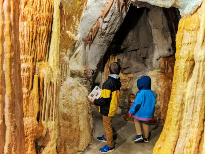 Taylor Family at Visitor Center geology exhibit in Lewis and Clark Caverns State Park Montana 1