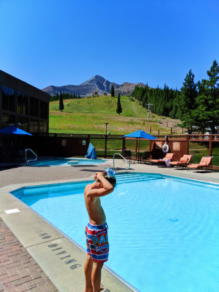 Taylor Family at pool at Big Sky Resort Huntley Lodge Big Sky Montana 1