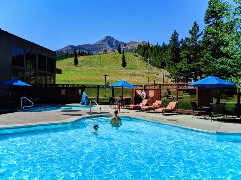 Taylor Family at pool at Big Sky Resort Huntley Lodge Big Sky Montana 2