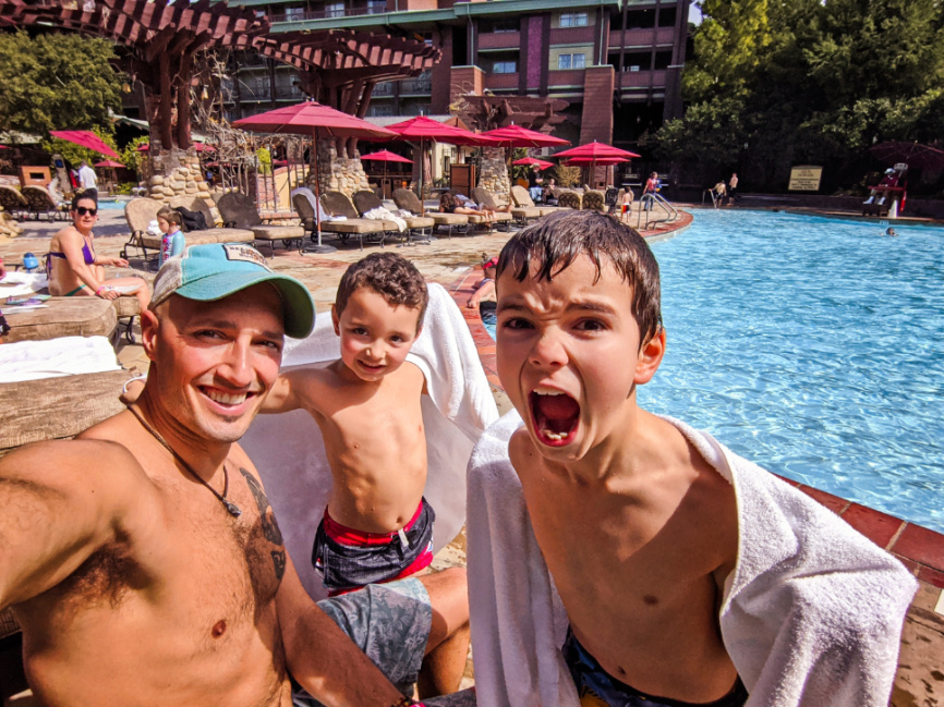 Taylor Family at pool at Disneys Grand Californian Hotel 2020 6