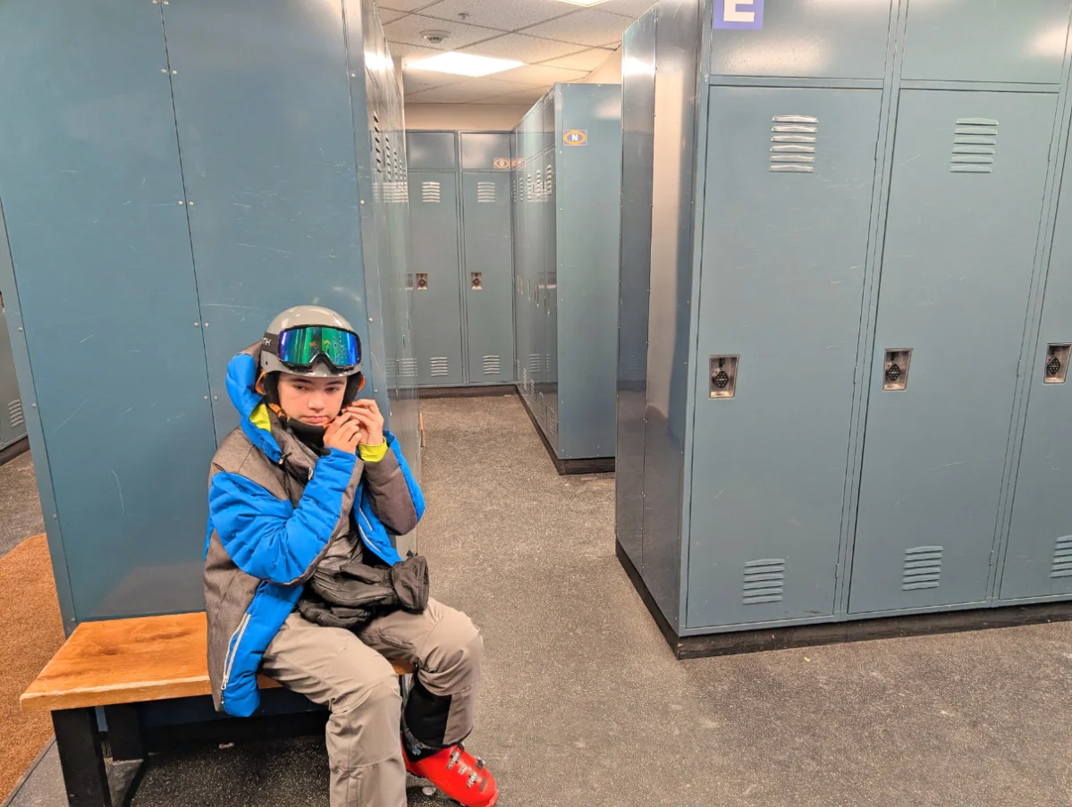 Taylor Family at ski lockers in Zephyr Lodge at Winter Park Resort Colorado 1