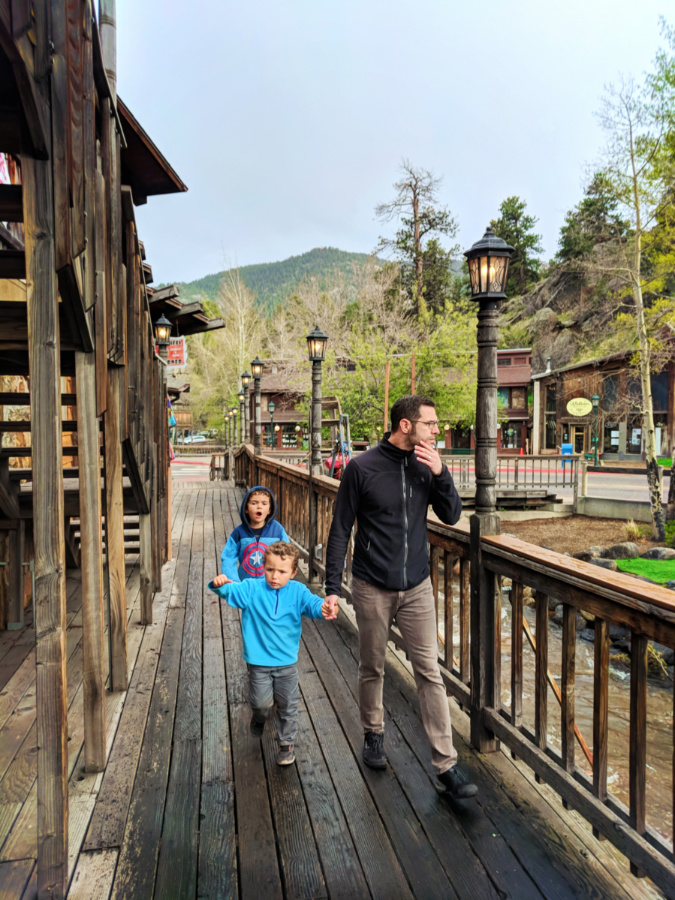 Taylor Family at waterwheel in Downtown Estes Park Colorado 3