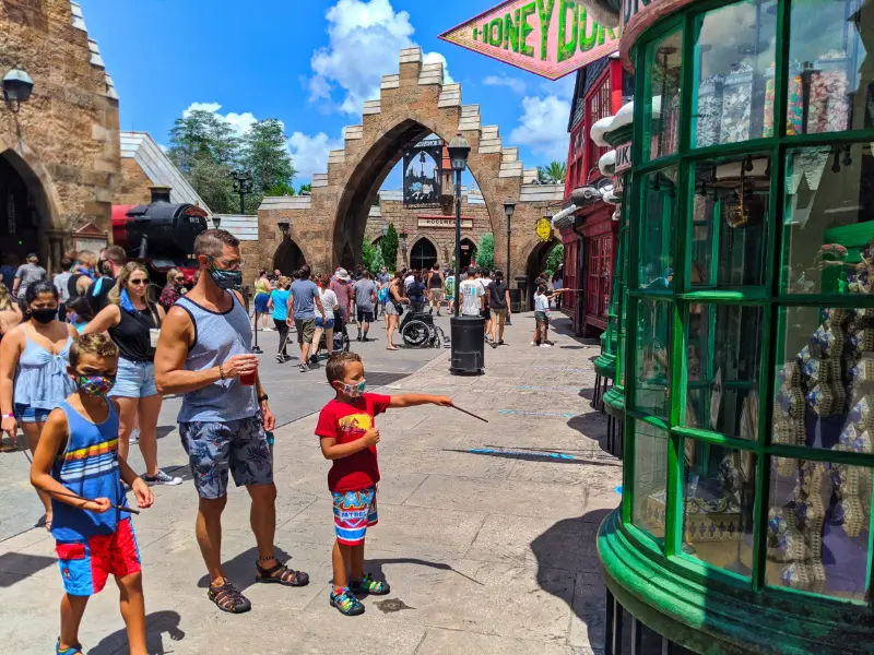 Taylor Family casting spells in Wizarding World of Harry Potter Universal Orlando 2020 8