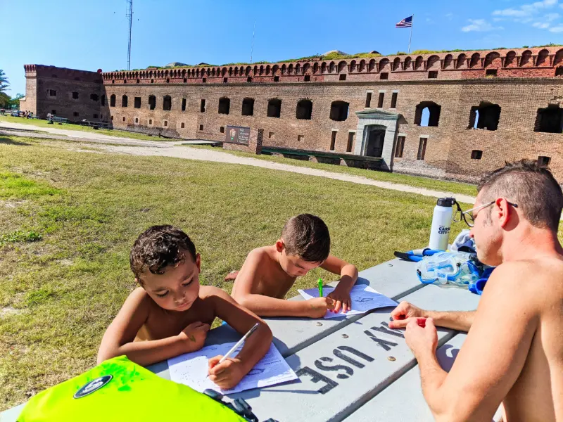 Taylor Family completing Junior Ranger Packets at Dry Tortugas National Park Key West Florida Keys 2020 2