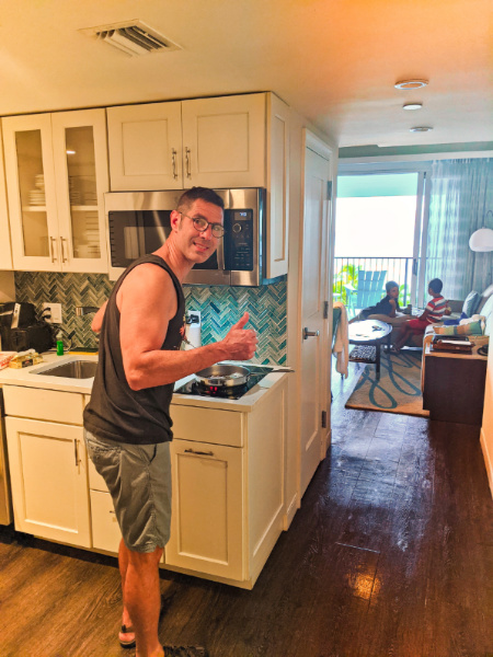 Taylor Family cooking in suite at Laureate Hotel Key West Florida Keys 2020 2
