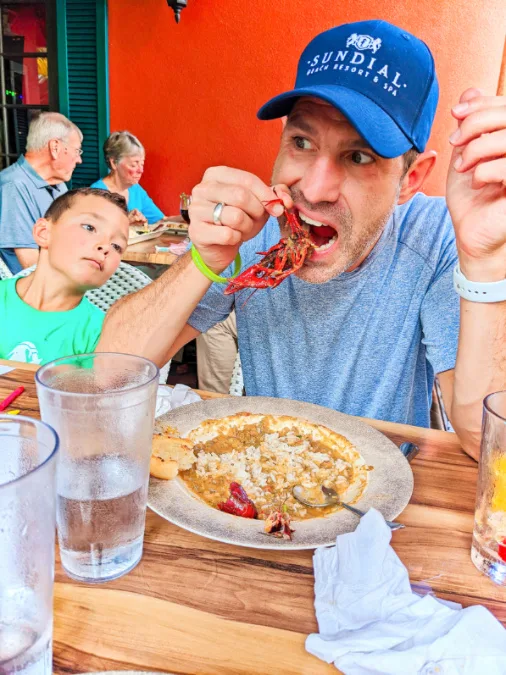 Taylor Family eating Crawfish Etouffee at Mudbugs Cajun Kitchen on Sanibel Island Fort Myers Florida 1