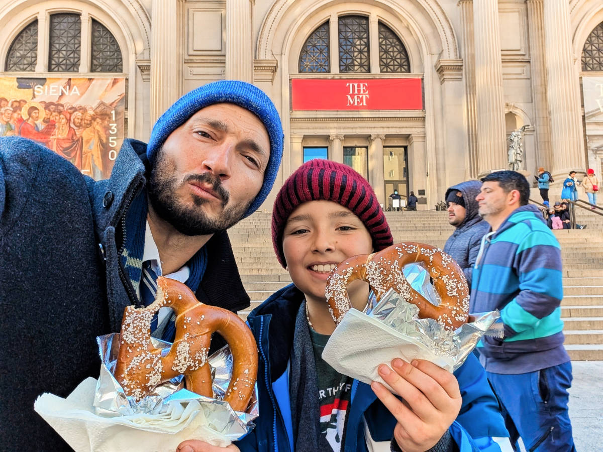 Taylor Family eating Pretzels at the Metropolitan Museum of Art New York City 1