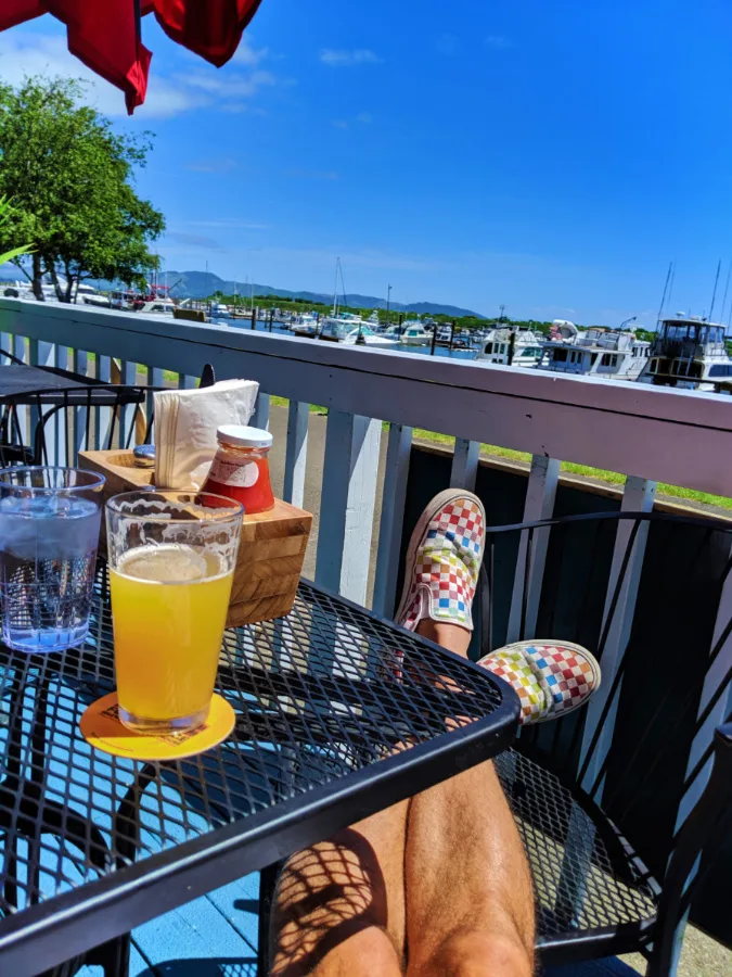 Taylor Family eating lunch at the marina in Ilwaco Washington 2