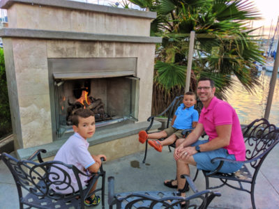 Taylor Family fireside at Best Western Island Palms Hotel San Diego California 2