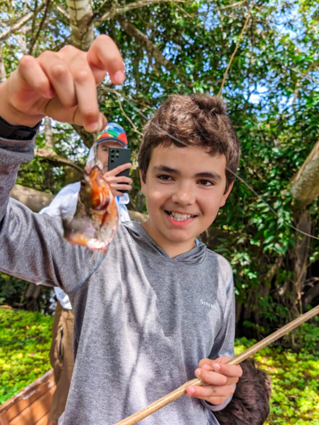Taylor Family fishing for Piranha in Amazon Rainforest with Treehouse Lodge Peru 7