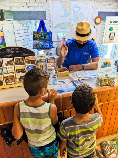 Taylor Family getting Junior Ranger badges at Dry Tortugas National Park Key West Florida Keys 2020 2