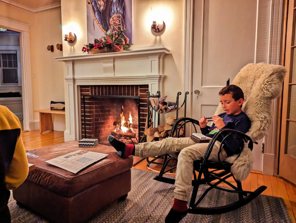 Taylor Family hanging out in LL Bean Guesthouse at Harraseeket Inn in Freeport Maine 2