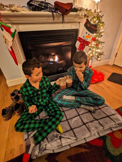 Taylor Family having hot cocoa in Sweet Retreat Cabin at Bryson Village Bryson City North Carolina 2