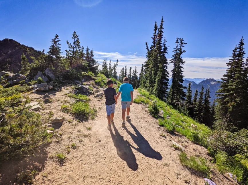 Taylor Family hiking Dege Peak Trail at Sunrise Mount Rainier National Park Washington 1