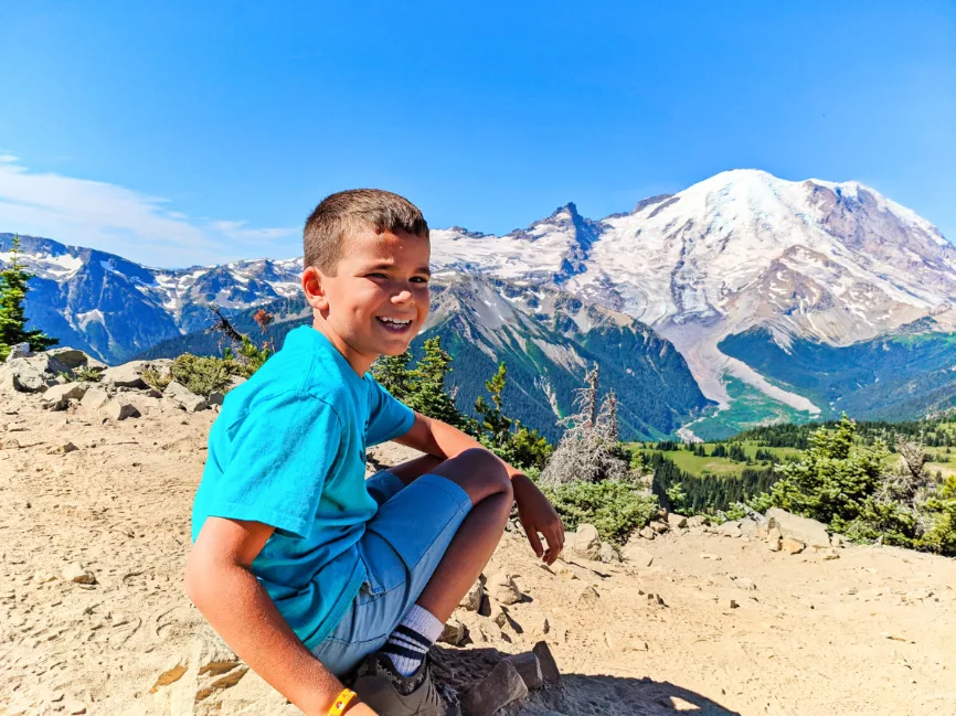 Taylor Family hiking Dege Peak Trail at Sunrise Mount Rainier National Park Washington 8