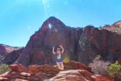 Taylor Family hiking at Canyon Overlook trail Zion National Park Utah 3