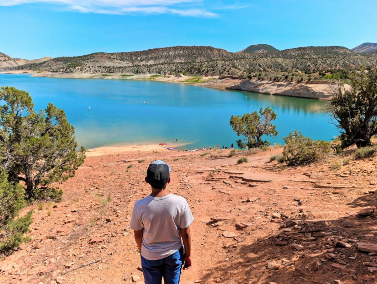 Taylor Family hiking at Dinosaur Trackway in Red Fleet State Park Vernal Utah 2