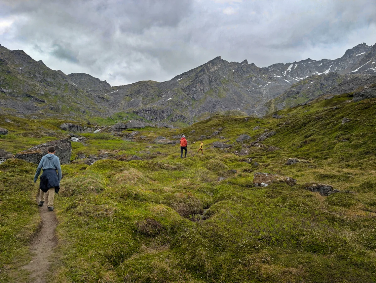 Taylor Family hiking at Gold Cord Lake Trail Independence Mine State Park Palmer Alaska 1