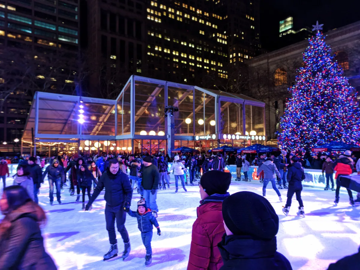 Taylor Family ice skating at Bryant Park ice rink at Christmas NYC 11