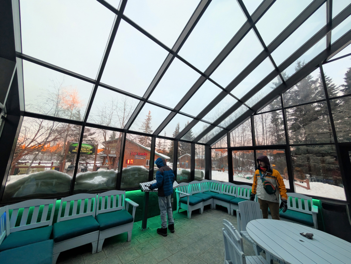 Taylor Family in Aurora Conservatory at Pikes Waterfront Lodge Fairbanks Alaska 1