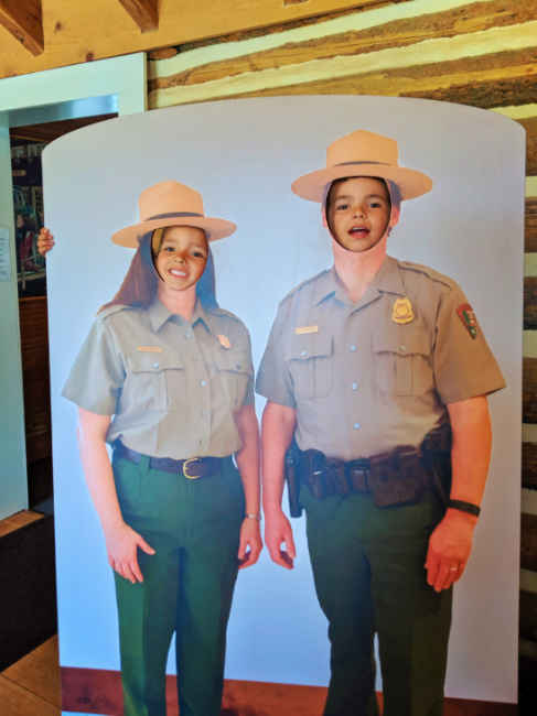 Taylor Family in Face Cutouts at Museum of the National Park Ranger Yellowstone NP Wyoming 1