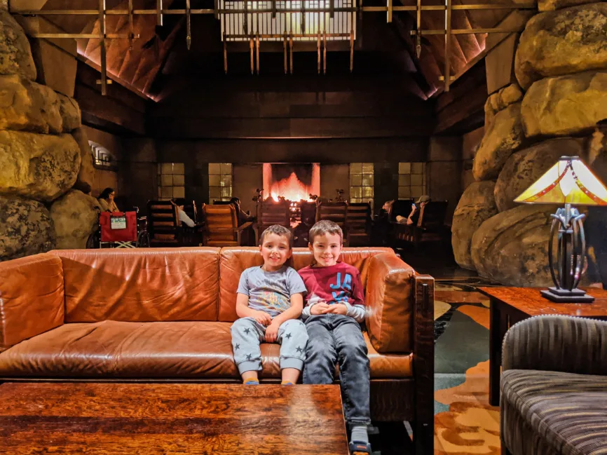 Taylor Family in Grand Lobby of Disneys Grand Californian Hotel Disneyland 3b