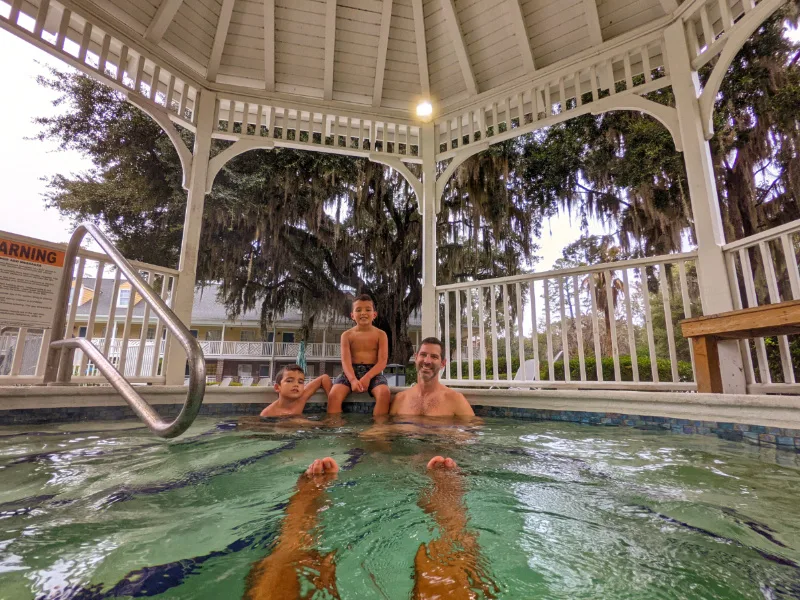 Taylor Family in Hot Tub Gazebo at Best Western Plus St Simons Island Golden Isles Georgia 3