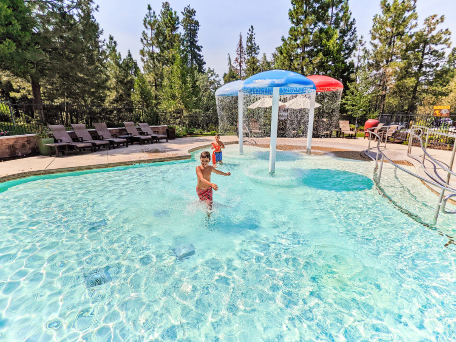 Taylor Family in Kids Splashpad Pool at Tenaya Lodge at Yosemite