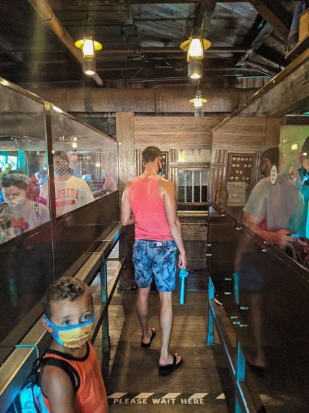 Taylor Family in Queue with Plexiglass at Thunder Mountain Magic Kingdom Disney World 2020 1