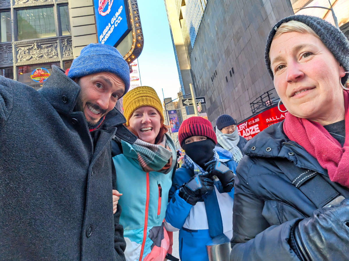 Taylor Family in Times Square in winter New York City 2