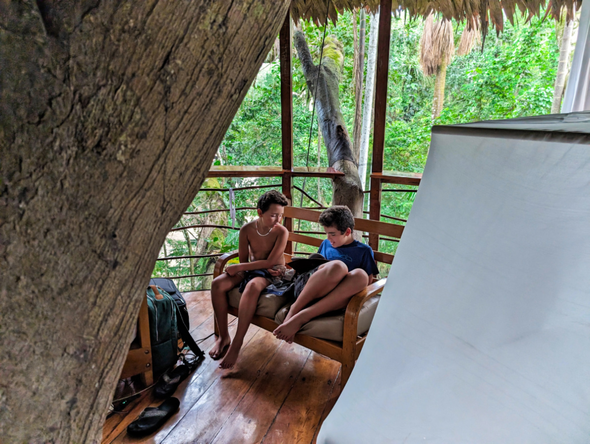 Taylor Family in Treehouse Lodge room Amazon Rainforest Peru 1
