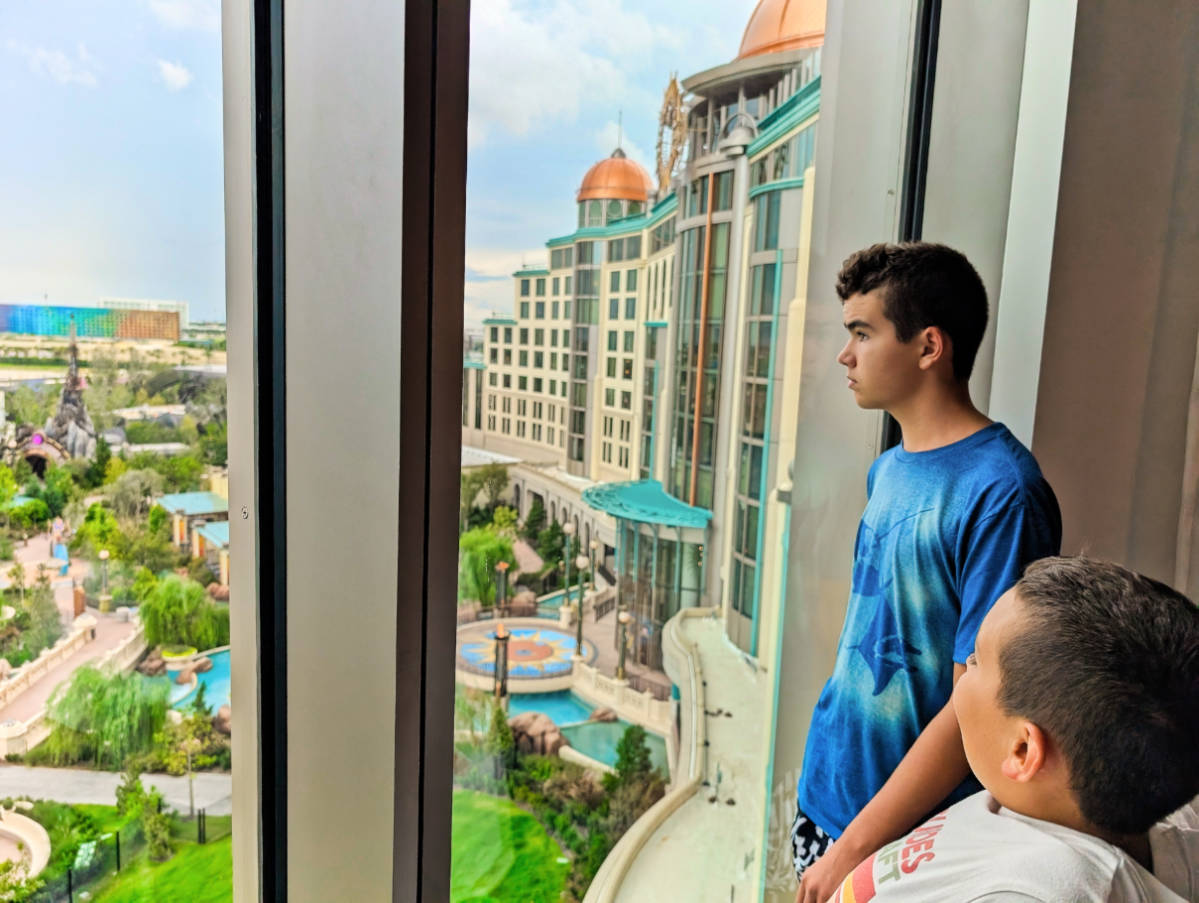Taylor Family in Two Queen Room at Helios Grand Hotel at Epic Universe Universal Orlando Resort 1