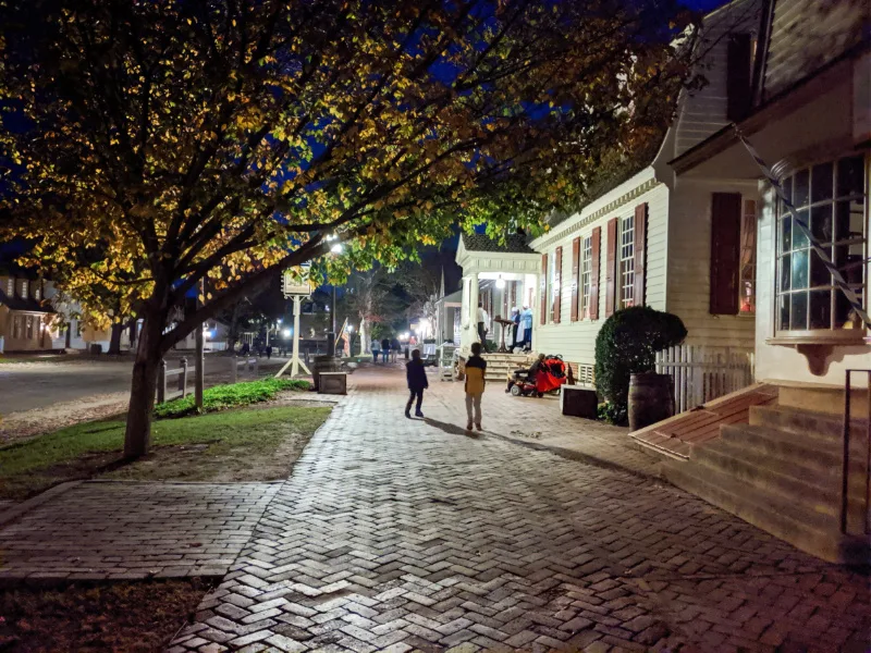 Taylor Family in historic district at Night Colonial Williamsburg Virginia 4